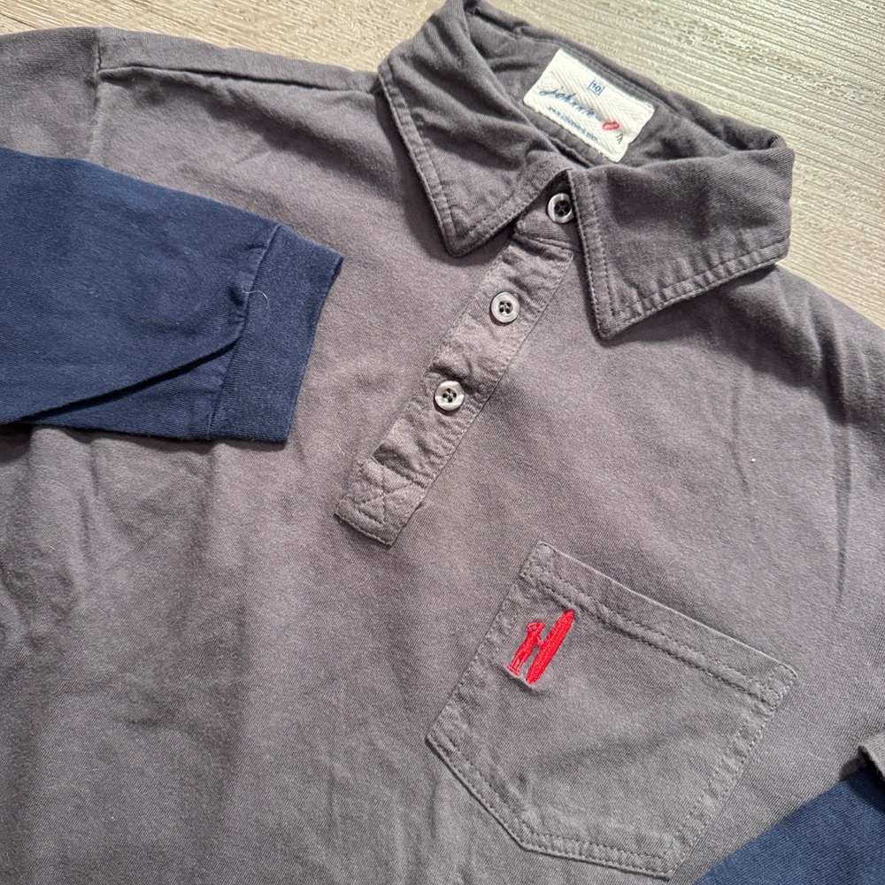Johnnie O Polo Shirt Boys 10 Gray Blue Cotton Layered Look Long Sleeve Preppy